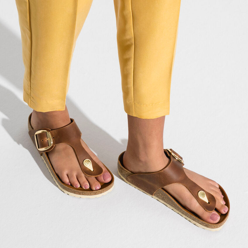 Birkenstock Gizeh Big Buckle Oiled Nubuck Leather in Cognac Women's Footwear