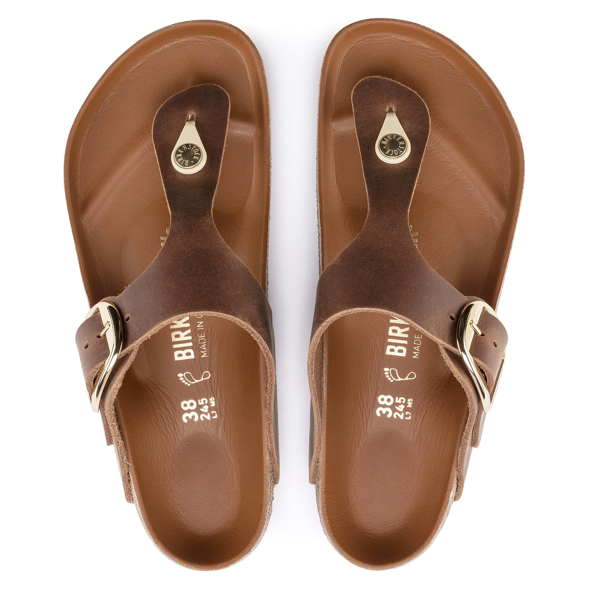 Birkenstock Gizeh Big Buckle Oiled Nubuck Leather in Cognac Women's Footwear