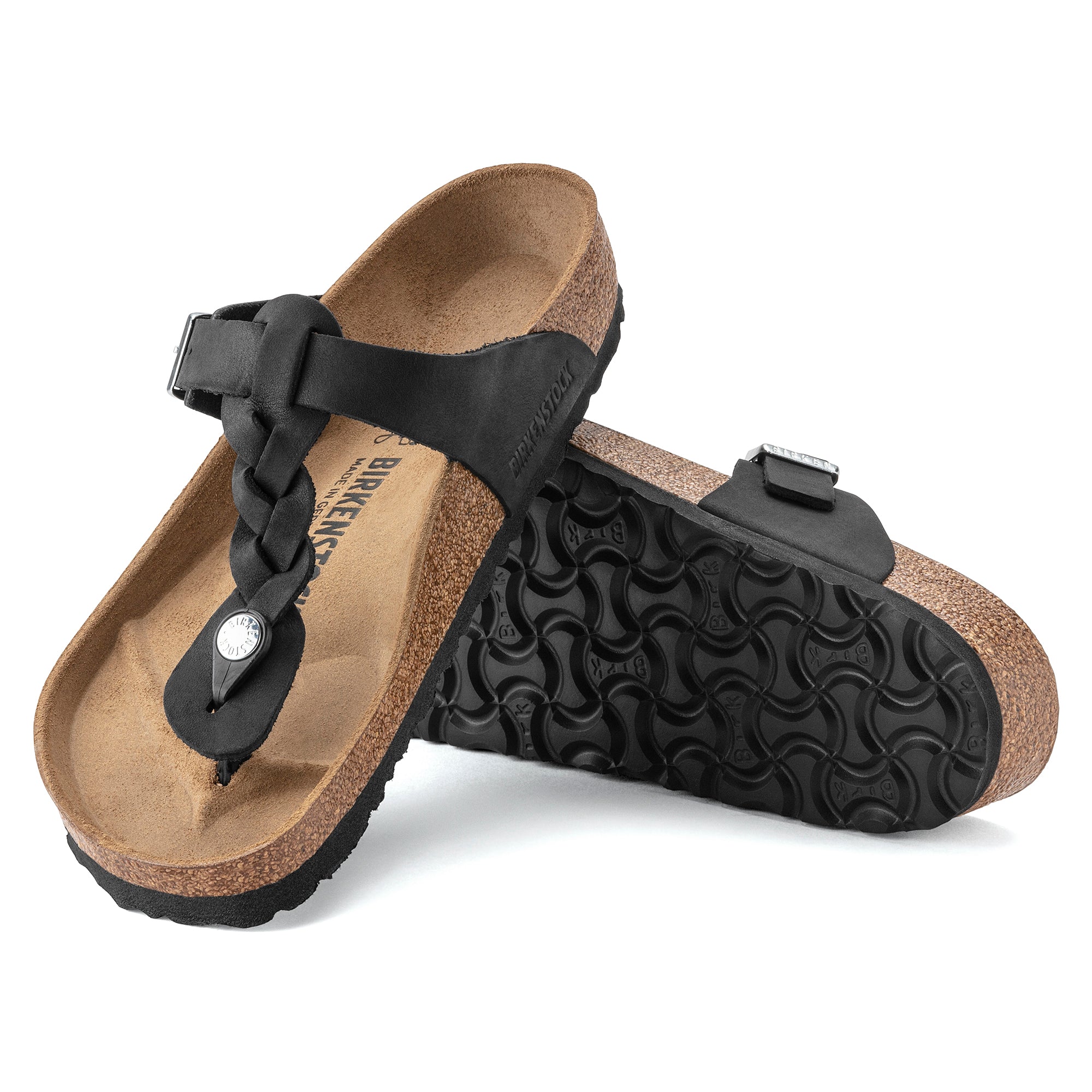 Birkenstock Gizeh Braid Oiled Leather Sandal in Black Women's Footwear
