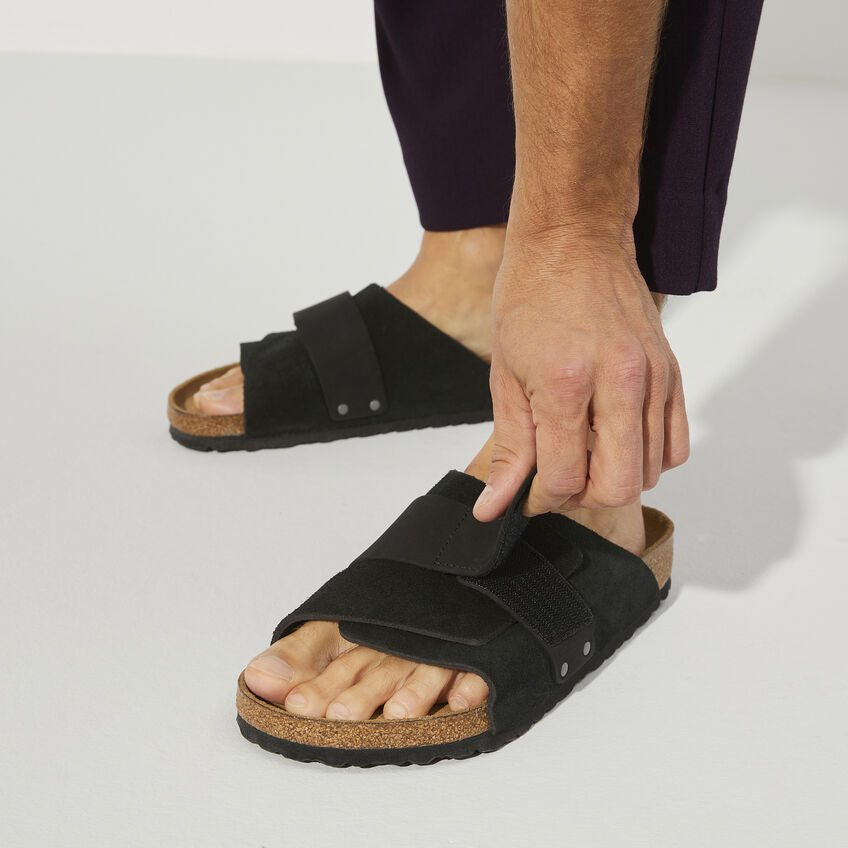 Birkenstock Kyoto Nubuck Leather Suede Leather Sandal in Black Unisex Footwear