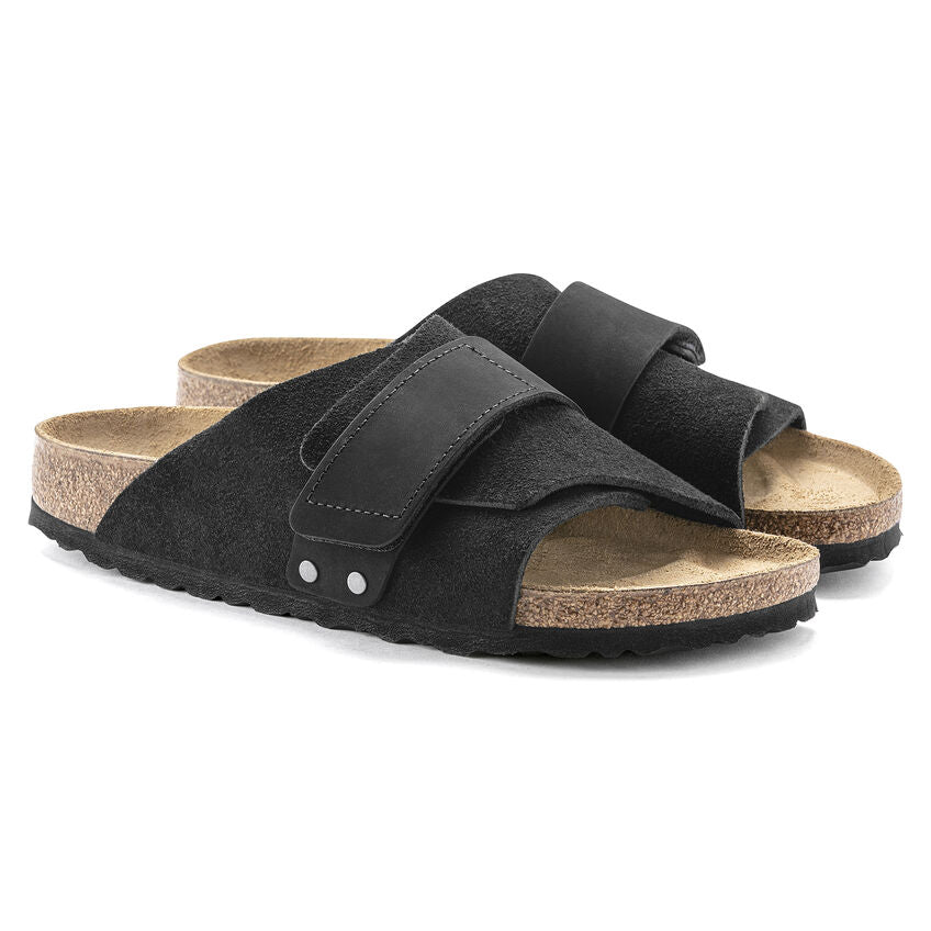 Birkenstock Kyoto Nubuck Leather Suede Leather Sandal in Black Unisex Footwear