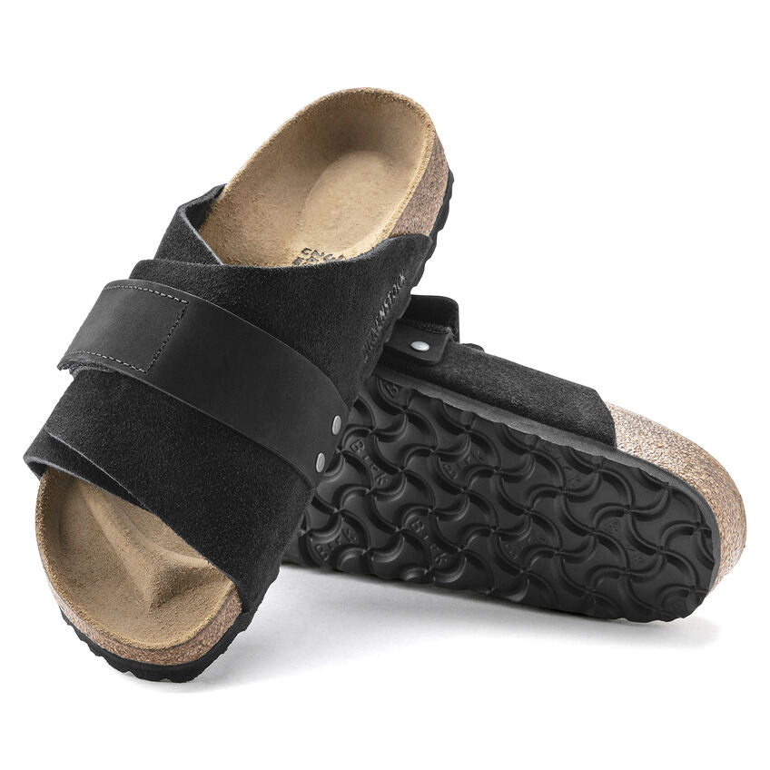 Birkenstock Kyoto Nubuck Leather Suede Leather Sandal in Black Unisex Footwear