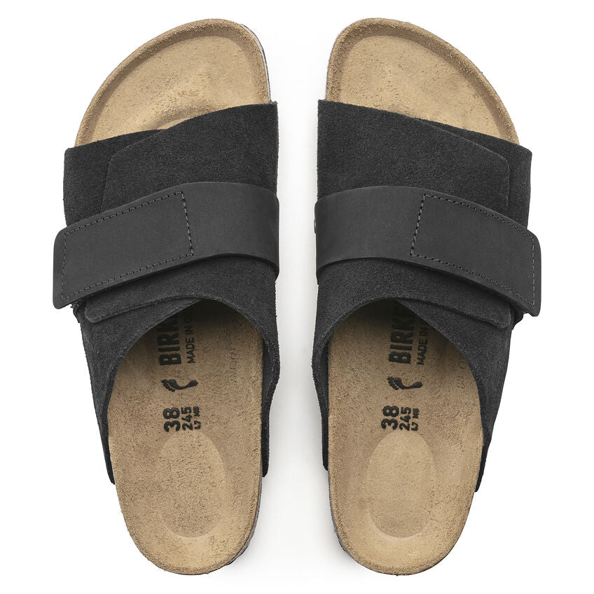 Birkenstock Kyoto Nubuck Leather Suede Leather Sandal in Black Unisex Footwear