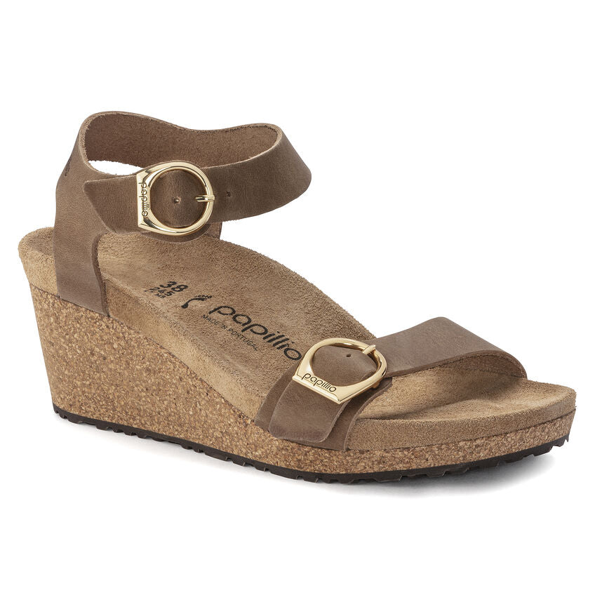Birkenstock Soley Ring-Buckle Leather Wedge Sandal in Cognac Women's Footwear