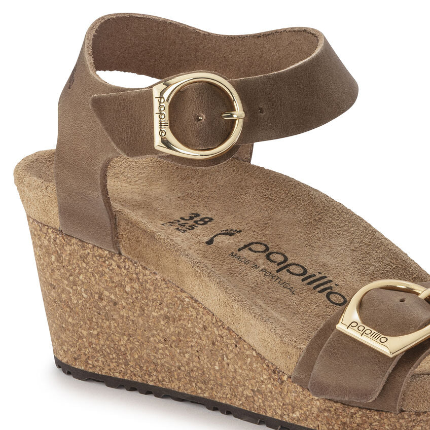 Birkenstock Soley Ring-Buckle Leather Wedge Sandal in Cognac Women's Footwear
