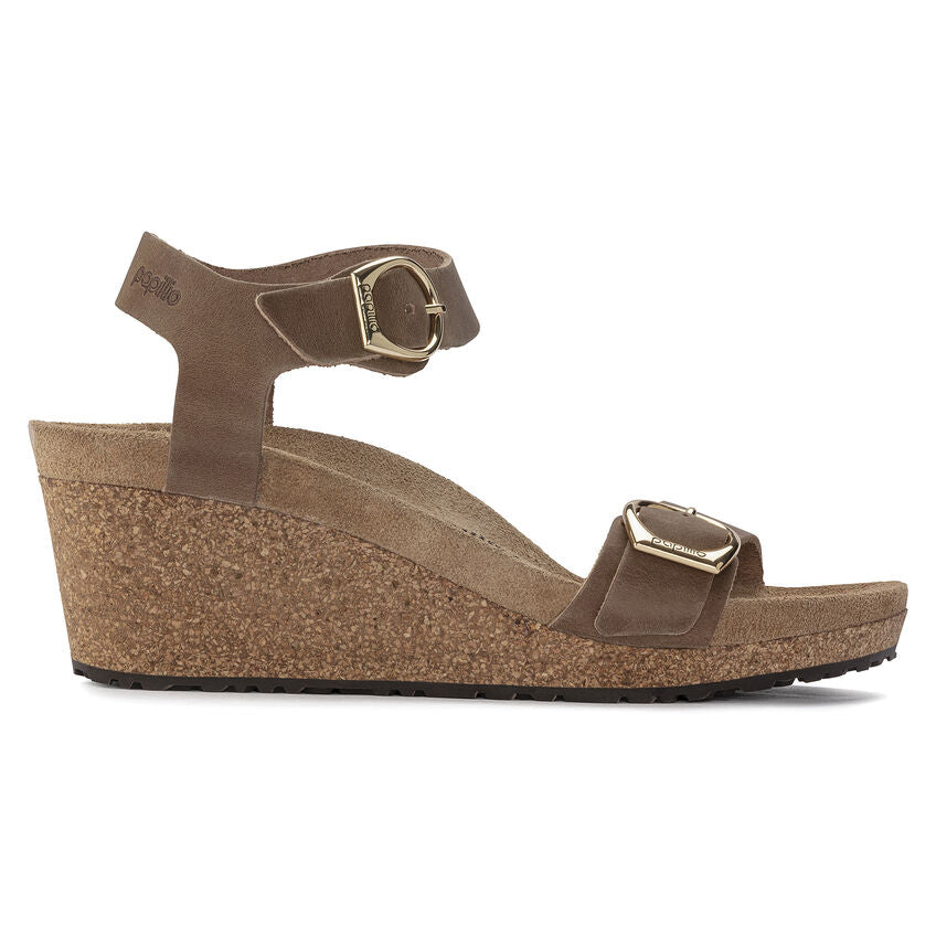 Birkenstock Soley Ring-Buckle Leather Wedge Sandal in Cognac Women's Footwear