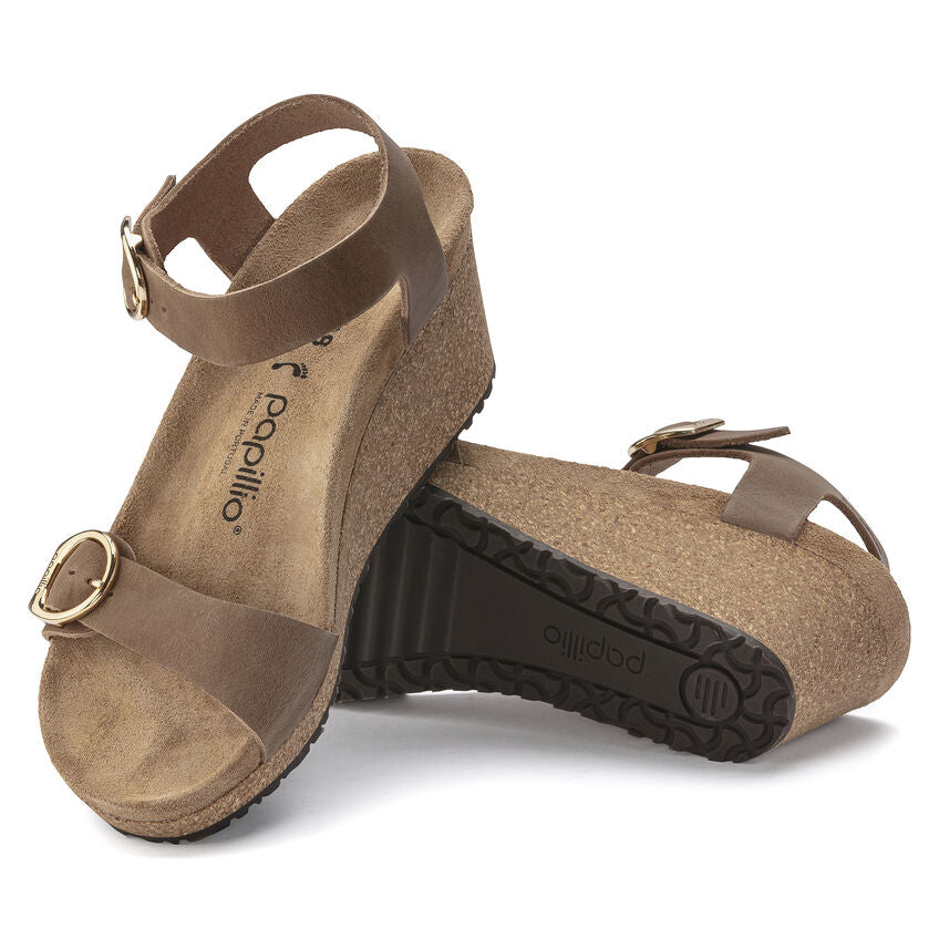 Birkenstock Soley Ring-Buckle Leather Wedge Sandal in Cognac Women's Footwear