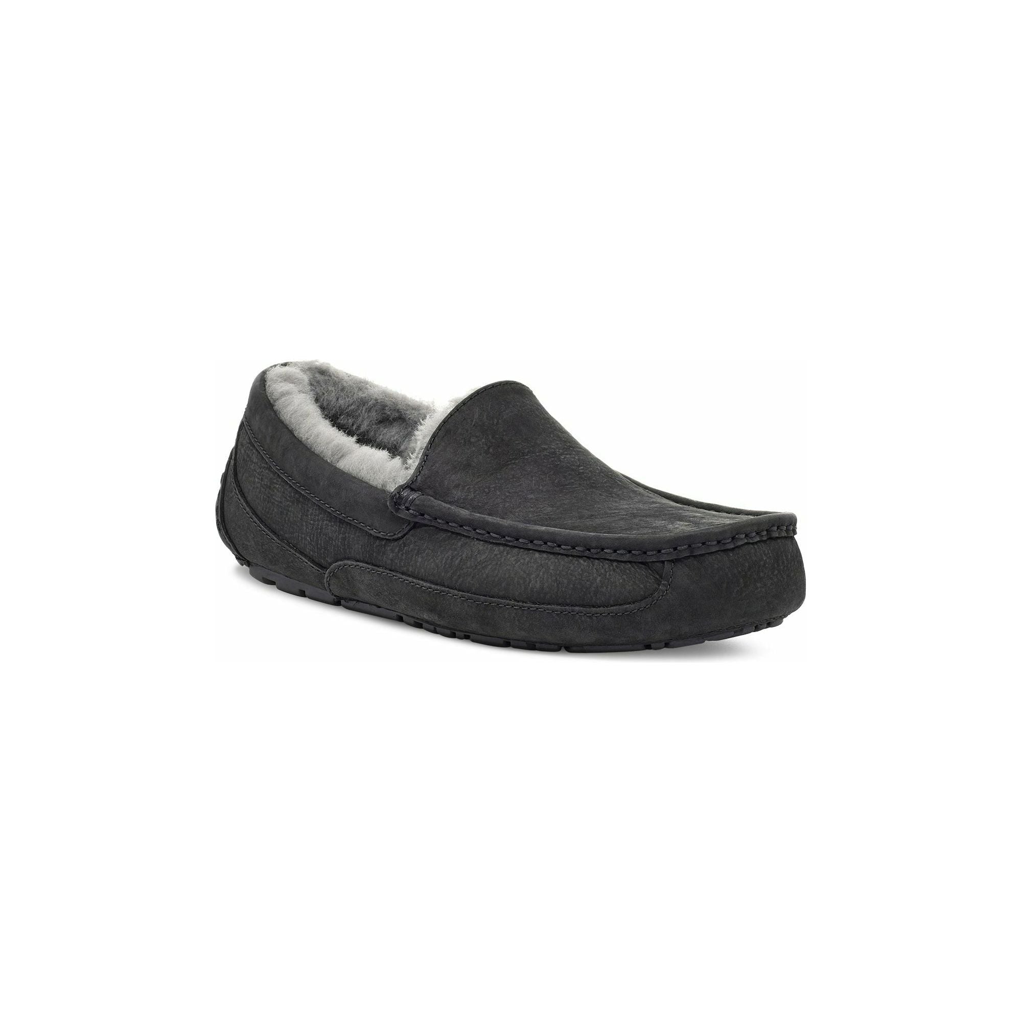 UGG Men's Ascot Slipper in Black Leather Men's Footwear