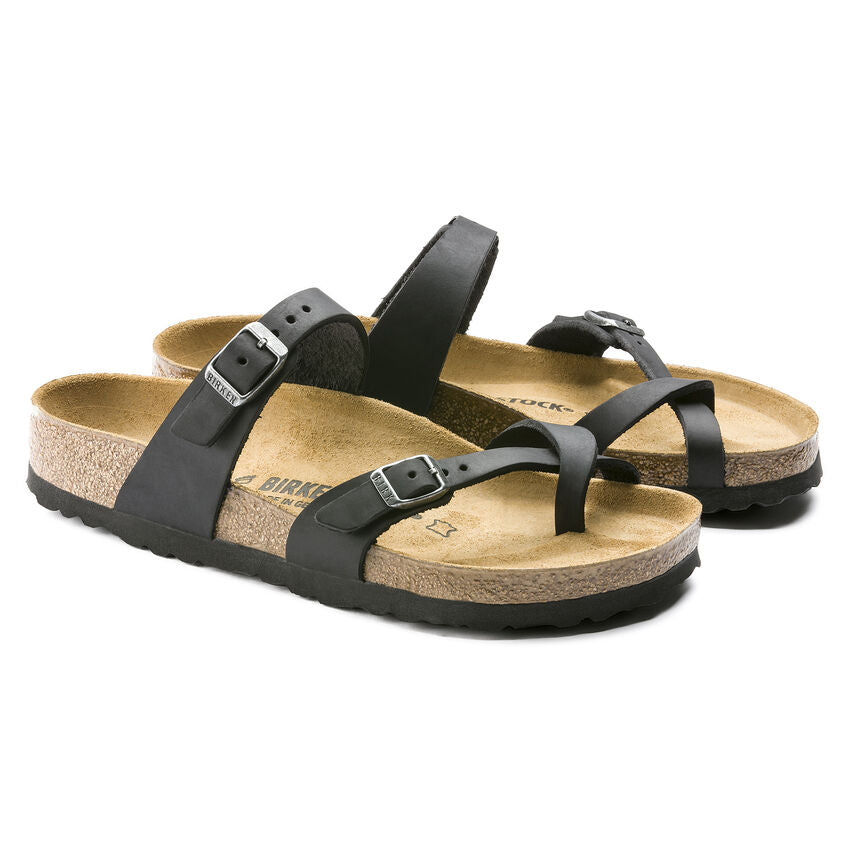 Birkenstock Mayari Oiled Leather Classic Footbed Sandal in Black Women's Footwear