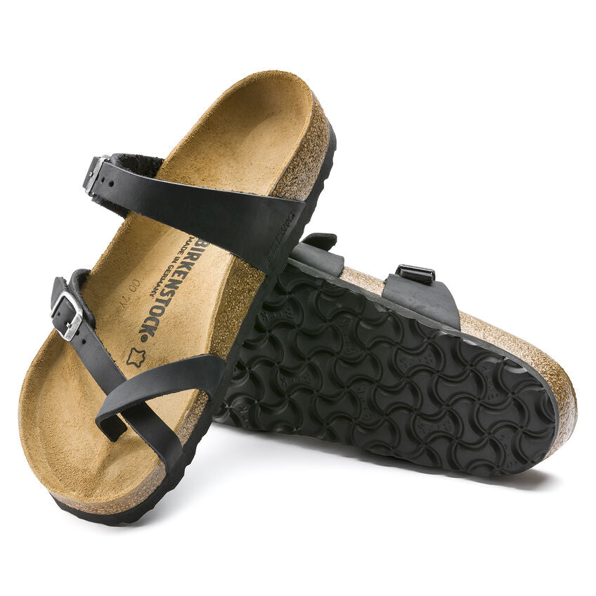Birkenstock Mayari Oiled Leather Classic Footbed Sandal in Black Women's Footwear