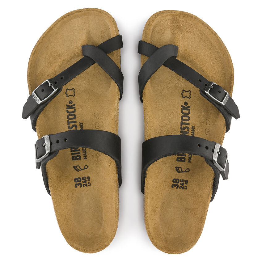 Birkenstock Mayari Oiled Leather Classic Footbed Sandal in Black Women's Footwear