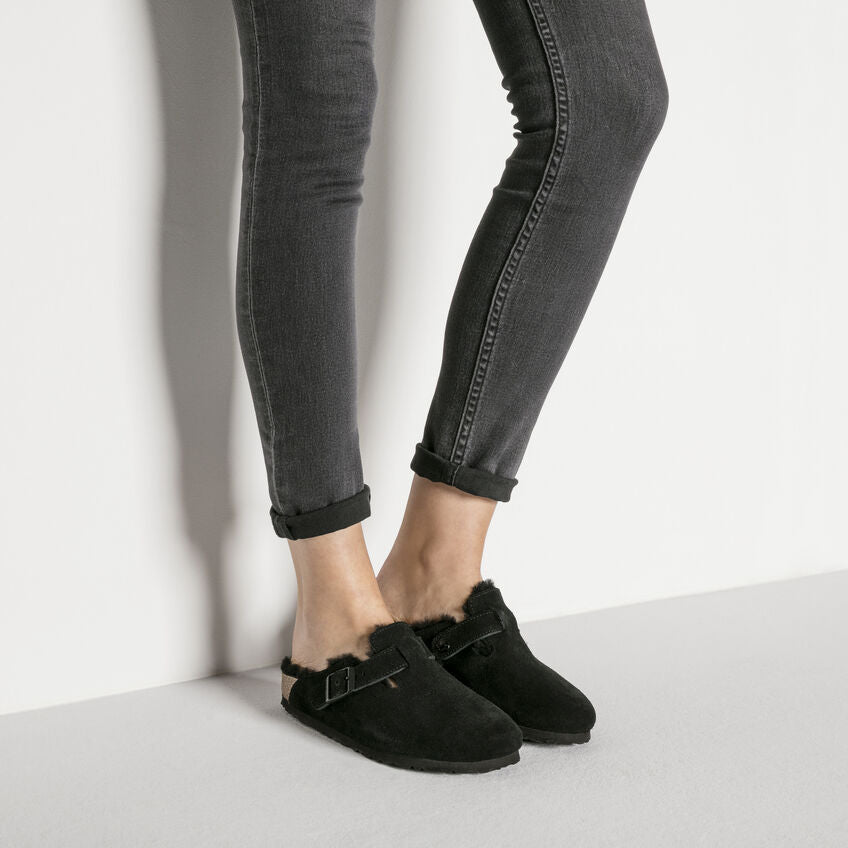 Birkenstock Boston Shearling Suede in Black Women's Footwear