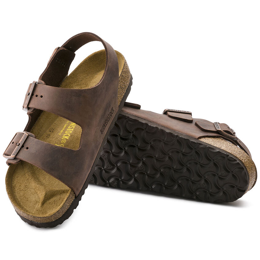 Birkenstock Milano Oiled Leather Classic Footbed Sandal in Habana Men's Footwear