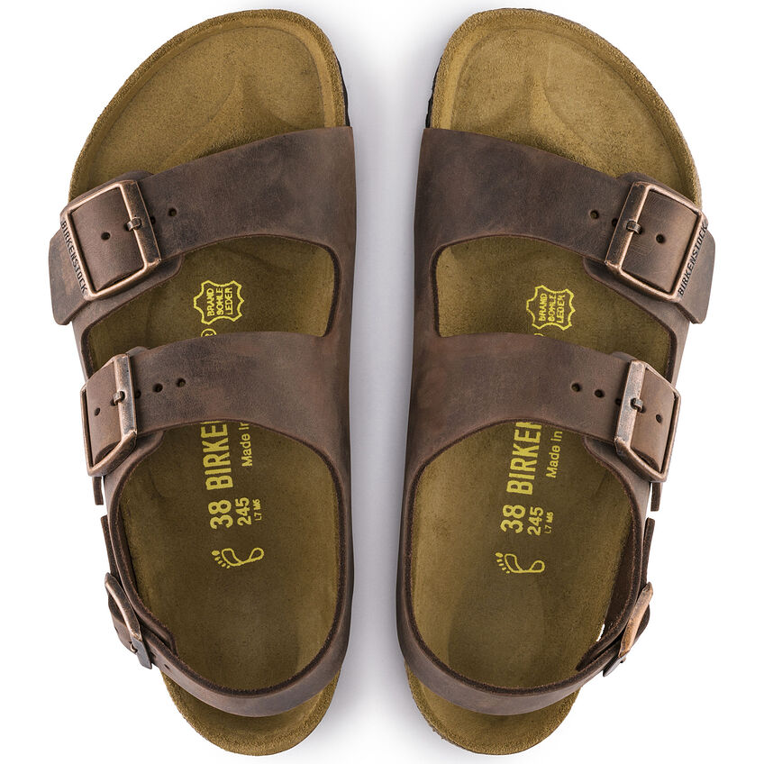 Birkenstock Milano Oiled Leather Classic Footbed Sandal in Habana Men's Footwear