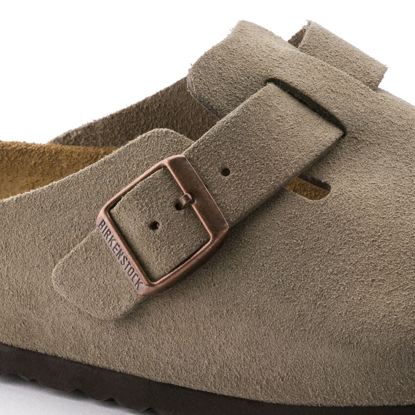 Birkenstock Boston Suede Leather Soft Footbed Clog in Taupe Unisex Footwear