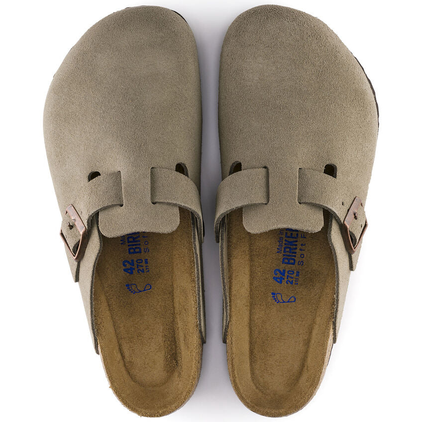 Birkenstock Boston Suede Leather Soft Footbed Clog in Taupe Unisex Footwear