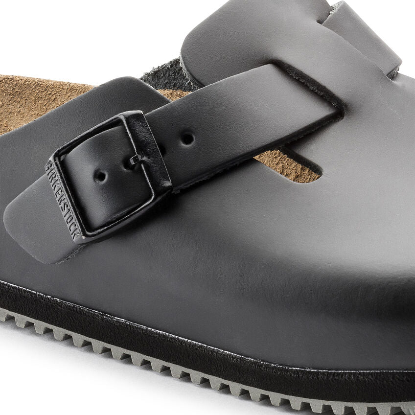 Birkenstock Boston Leather Super Grip Classic Footbed Clog in Black Men's Footwear