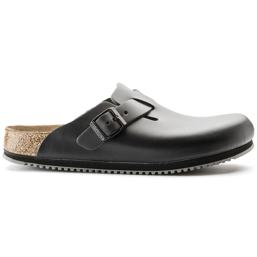 Birkenstock Boston Leather Super Grip Classic Footbed Clog in Black Men's Footwear