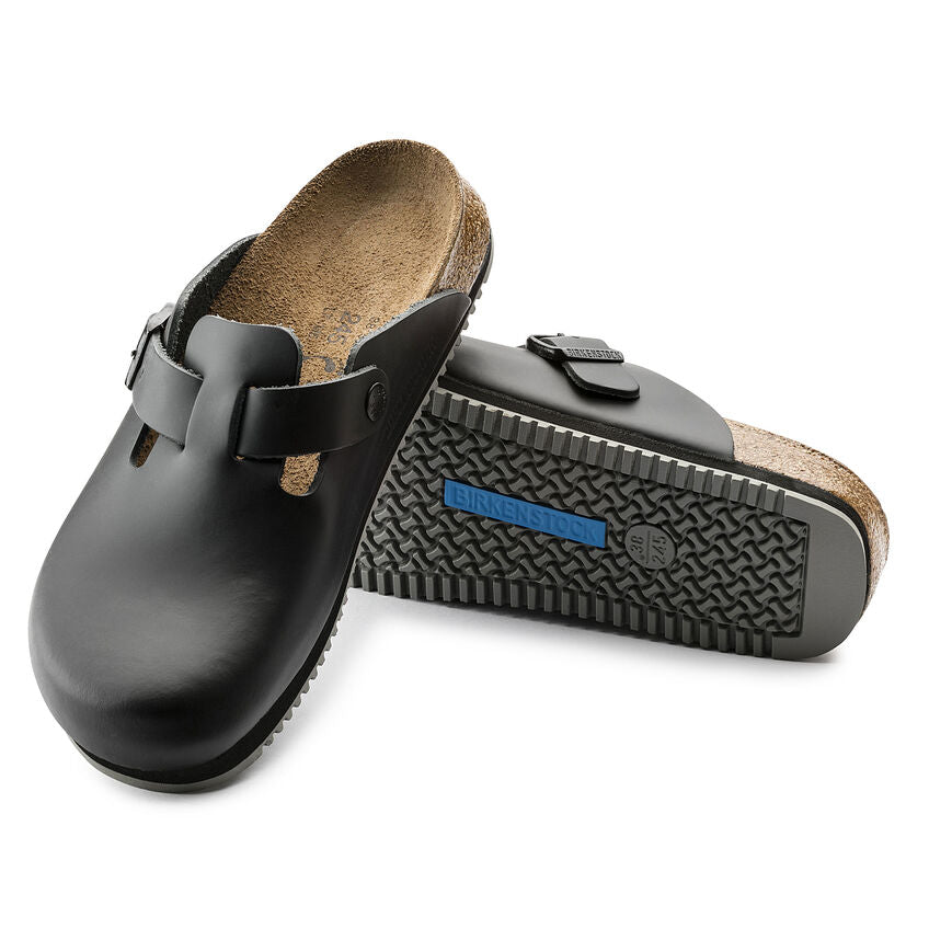 Birkenstock Boston Leather Super Grip Classic Footbed Clog in Black Men's Footwear