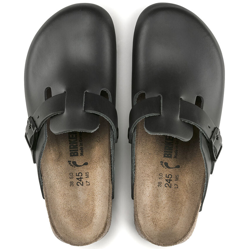 Birkenstock Boston Leather Super Grip Classic Footbed Clog in Black Men's Footwear