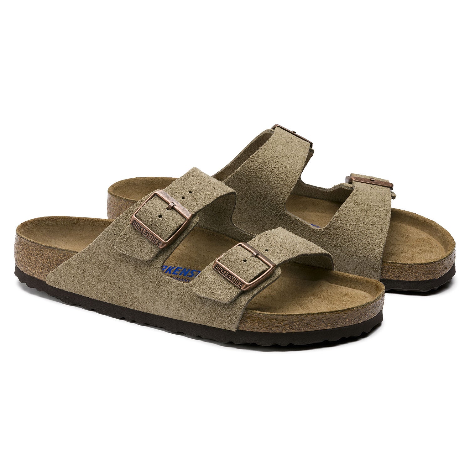 Birkenstock Arizona Suede Leather Soft Footbed Sandal in Taupe Unisex Footwear