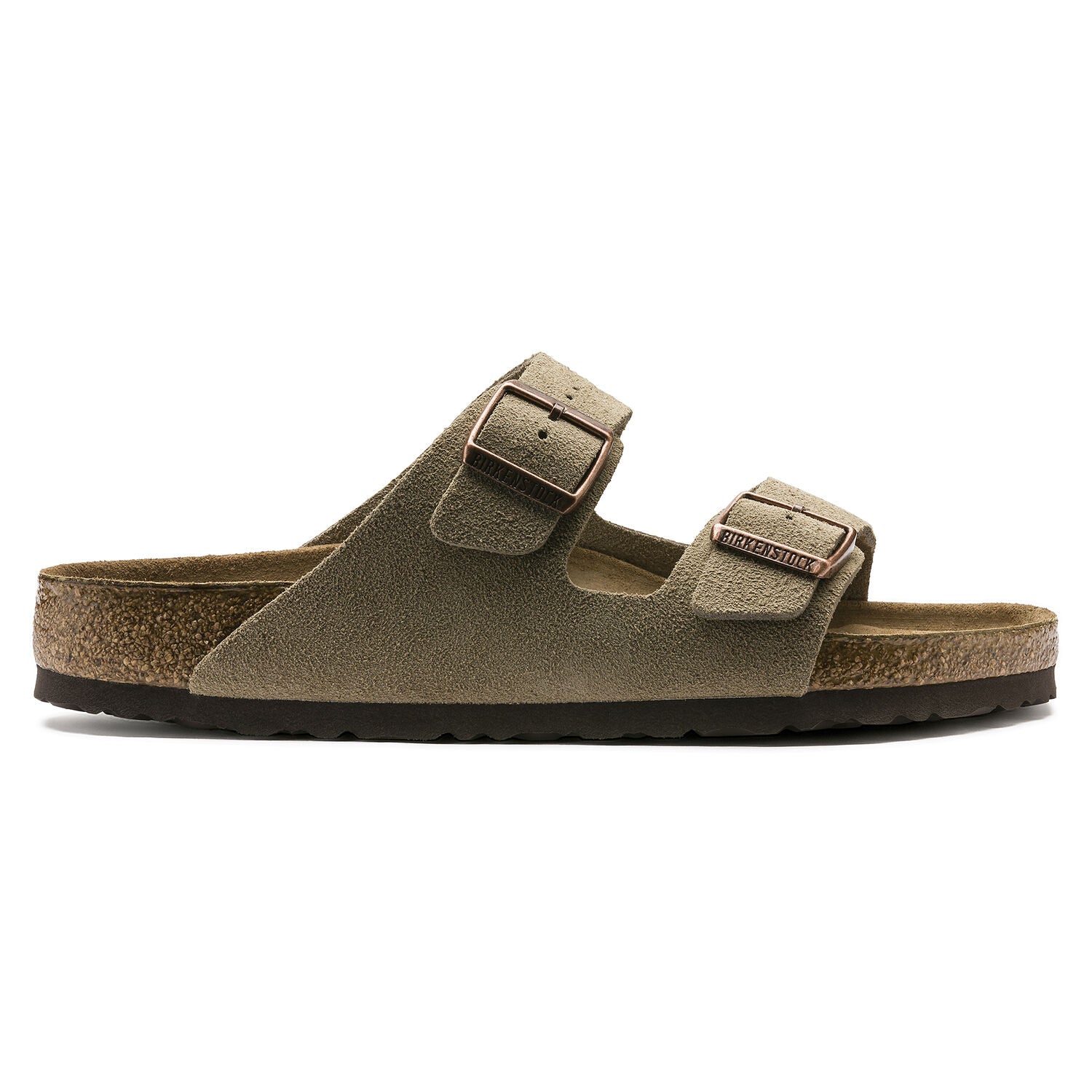 Birkenstock Arizona Suede Leather Soft Footbed Sandal in Taupe Unisex Footwear