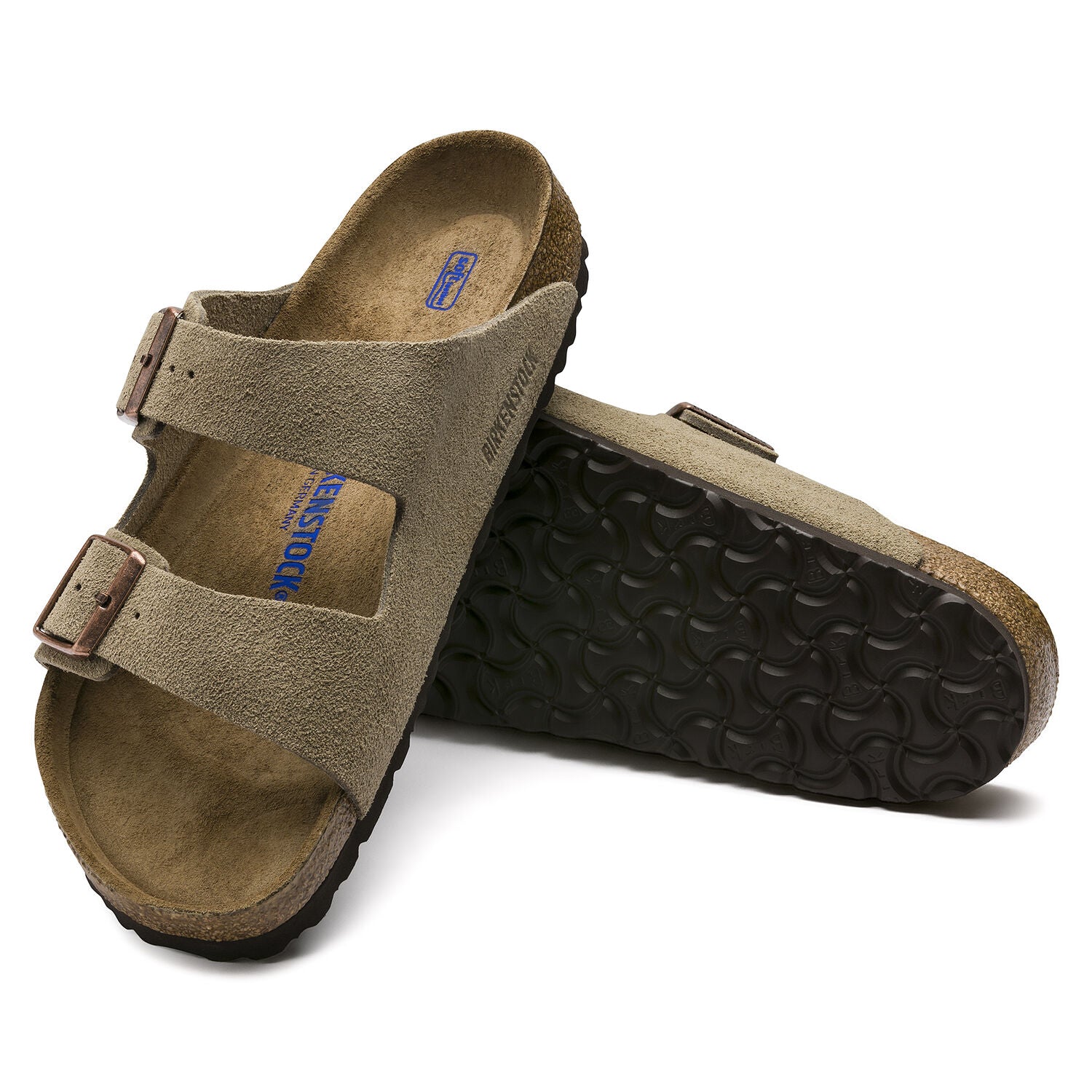 Birkenstock Arizona Suede Leather Soft Footbed Sandal in Taupe Unisex Footwear