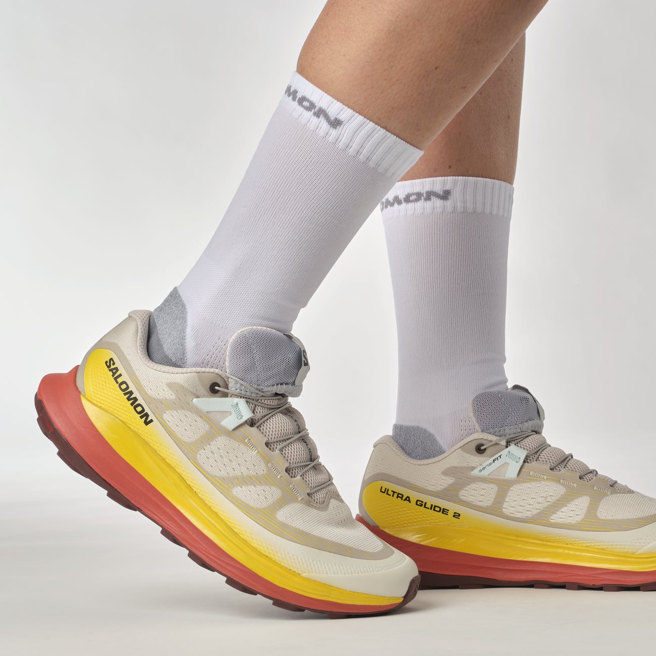 Salomon Women's Ultra Glide Running Shoes in Rainy Day Freesia Hot Sauce Women's Footwear
