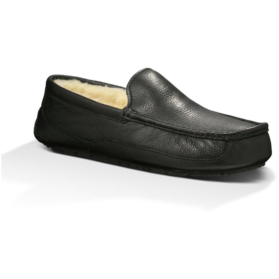 UGG Men's Ascot Leather Slipper in Black Men's Footwear
