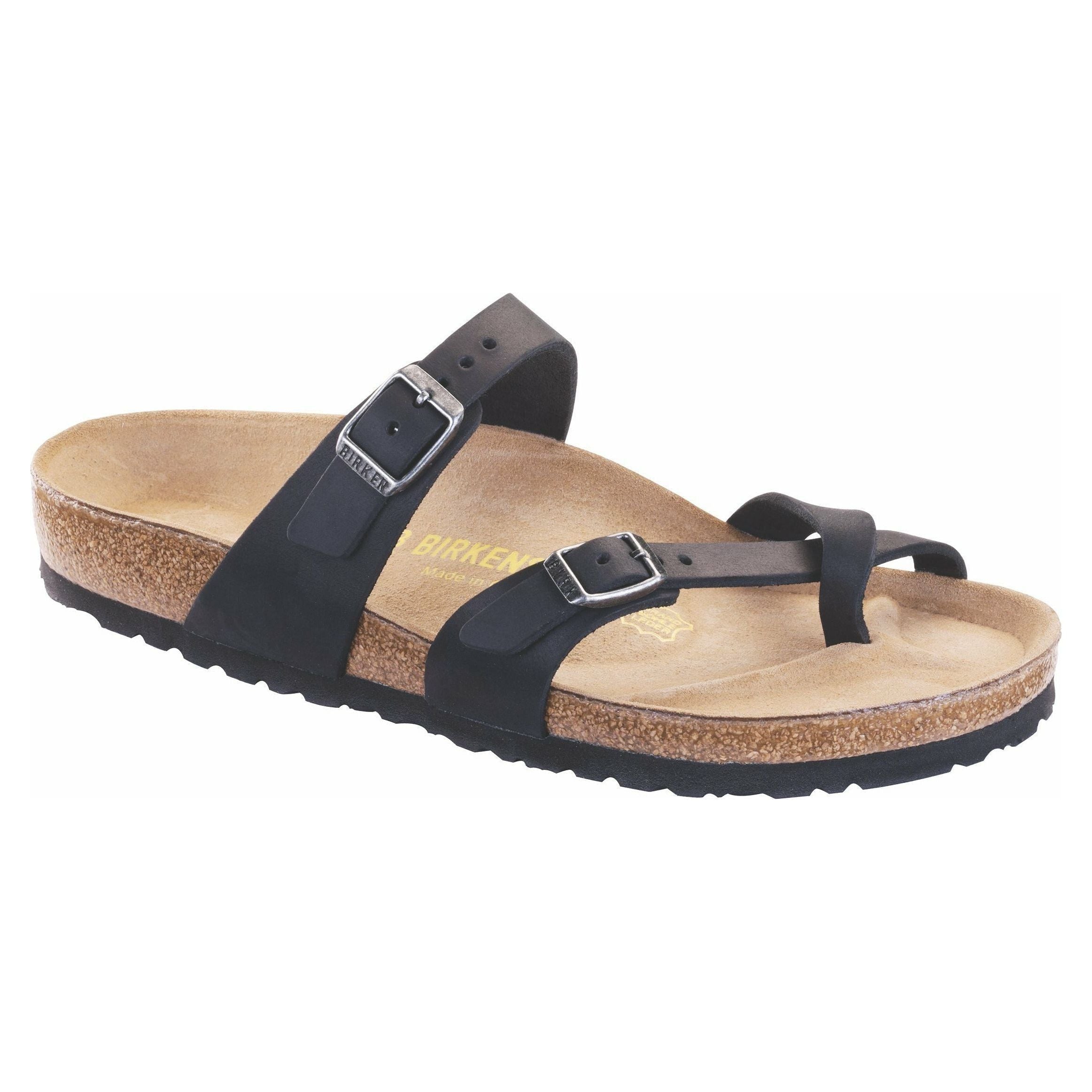 Birkenstock Mayari Oiled Leather Classic Footbed Sandal in Black Women's Footwear