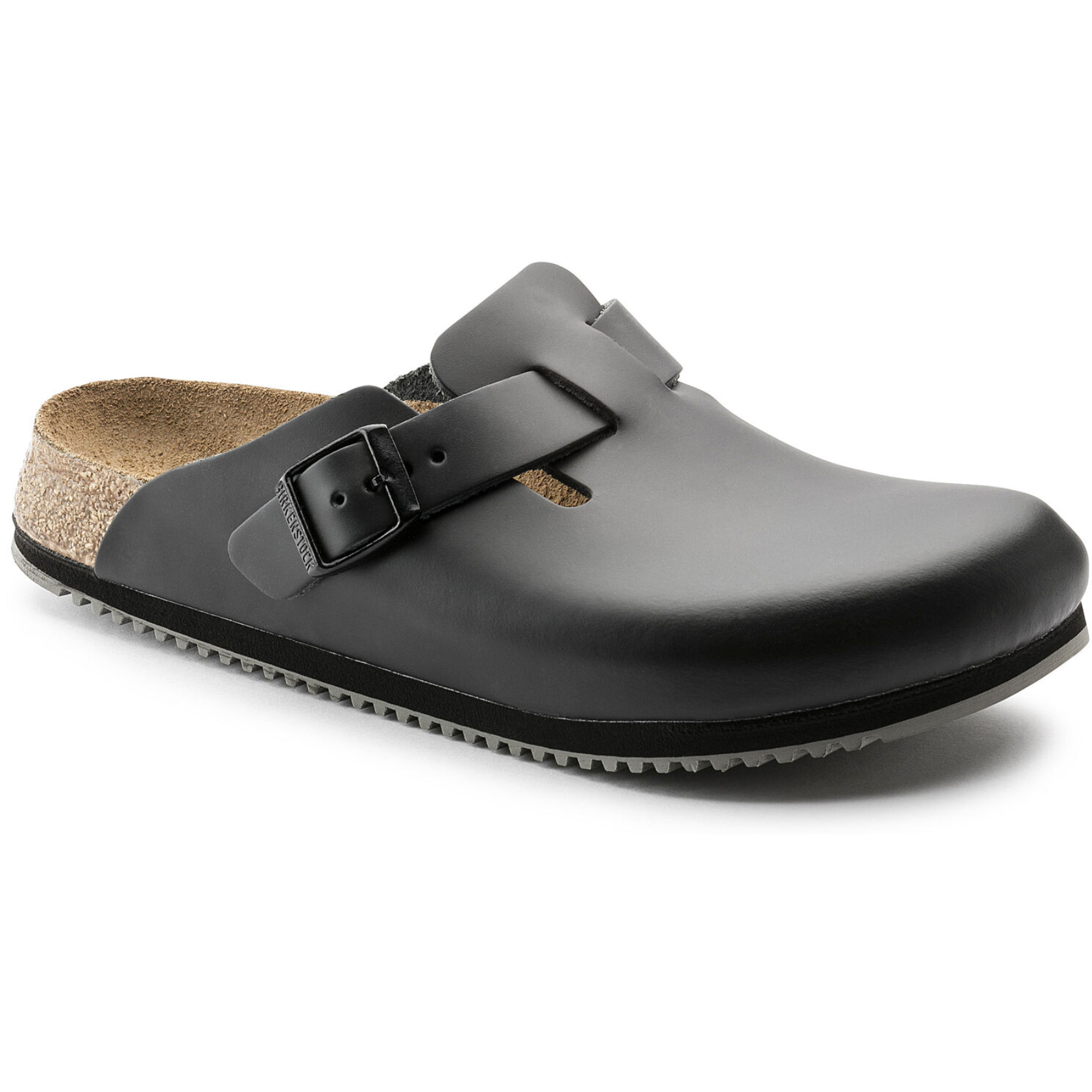 Birkenstock Boston Leather Super Grip Classic Footbed Clog in Black Birkenstock Boston Leather Super Grip Classic Footbed Clog in Black