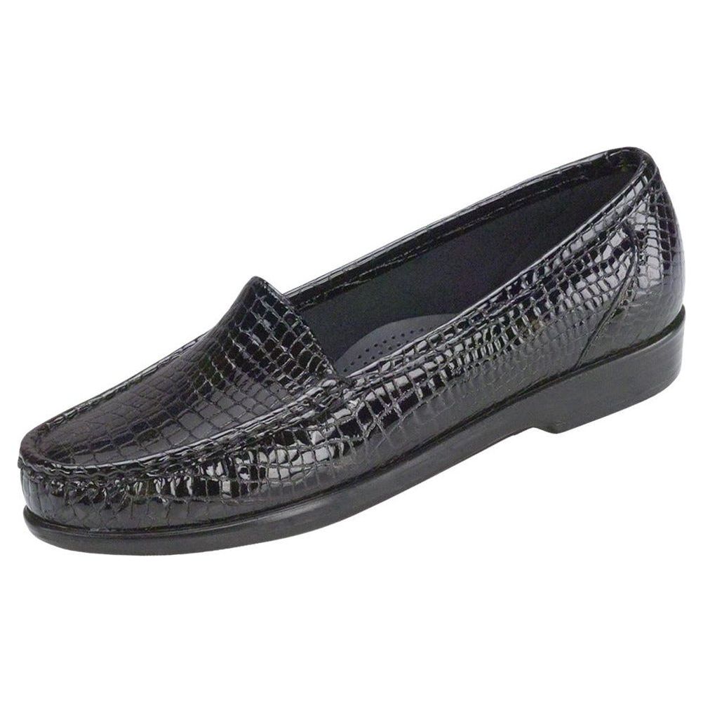 SAS Women's Simplify Slip-On Loafer in Black Croc Wide Women's Footwear