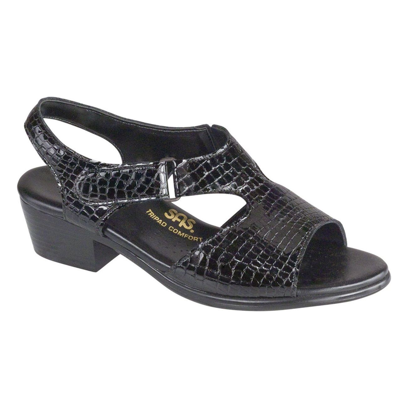 SAS Women's Suntimer Heel Strap Sandal in Black Croc Wide Women's Footwear