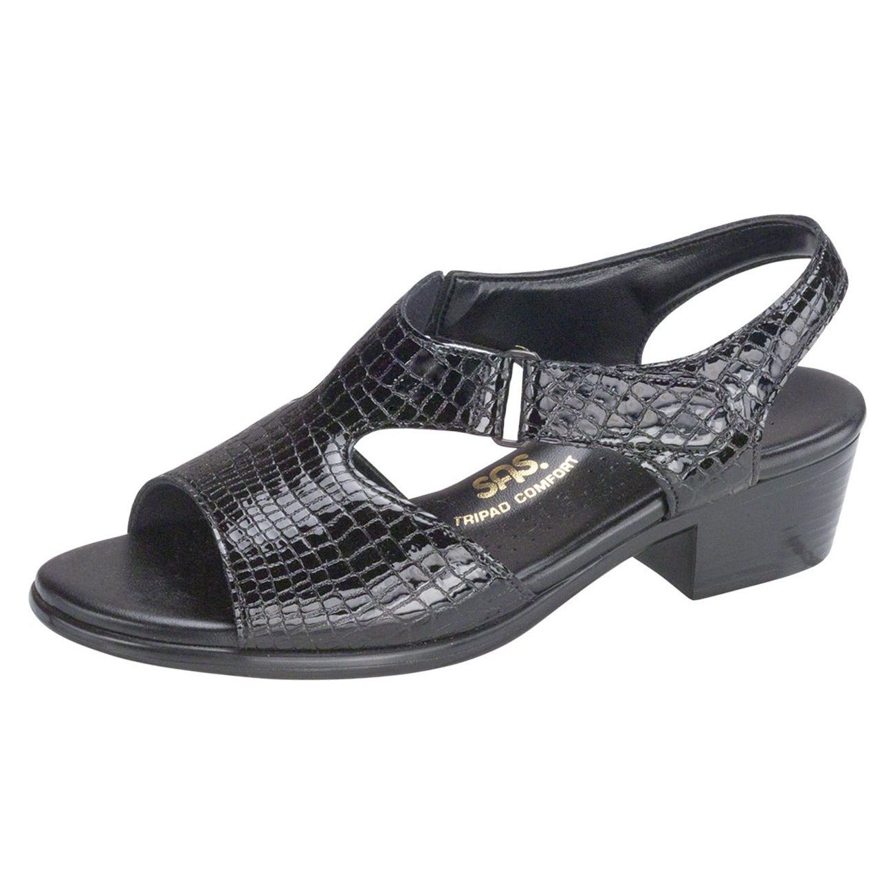 SAS Women's Suntimer Heel Strap Sandal in Black Croc Wide Women's Footwear