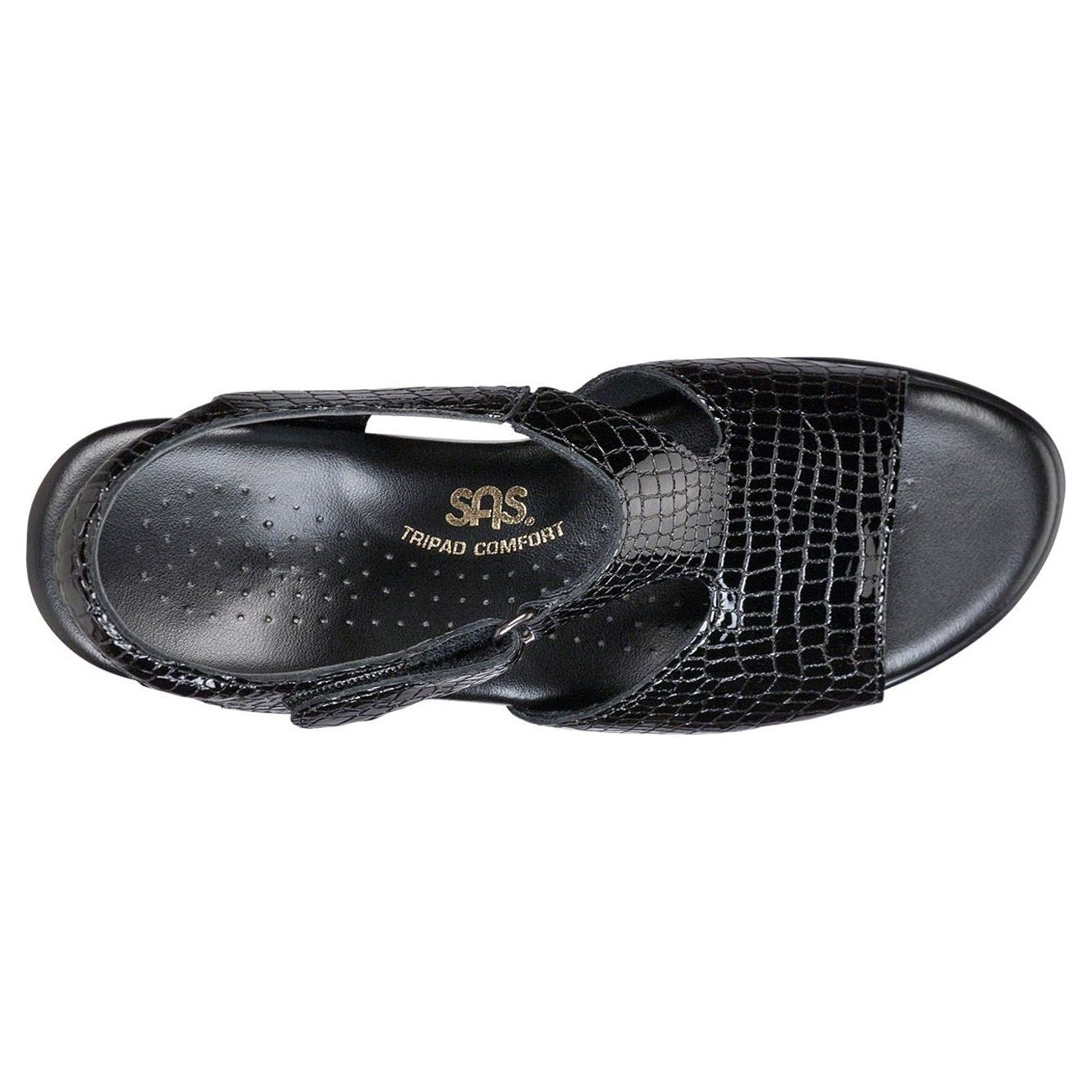 SAS Women's Suntimer Heel Strap Sandal in Black Croc Wide Women's Footwear