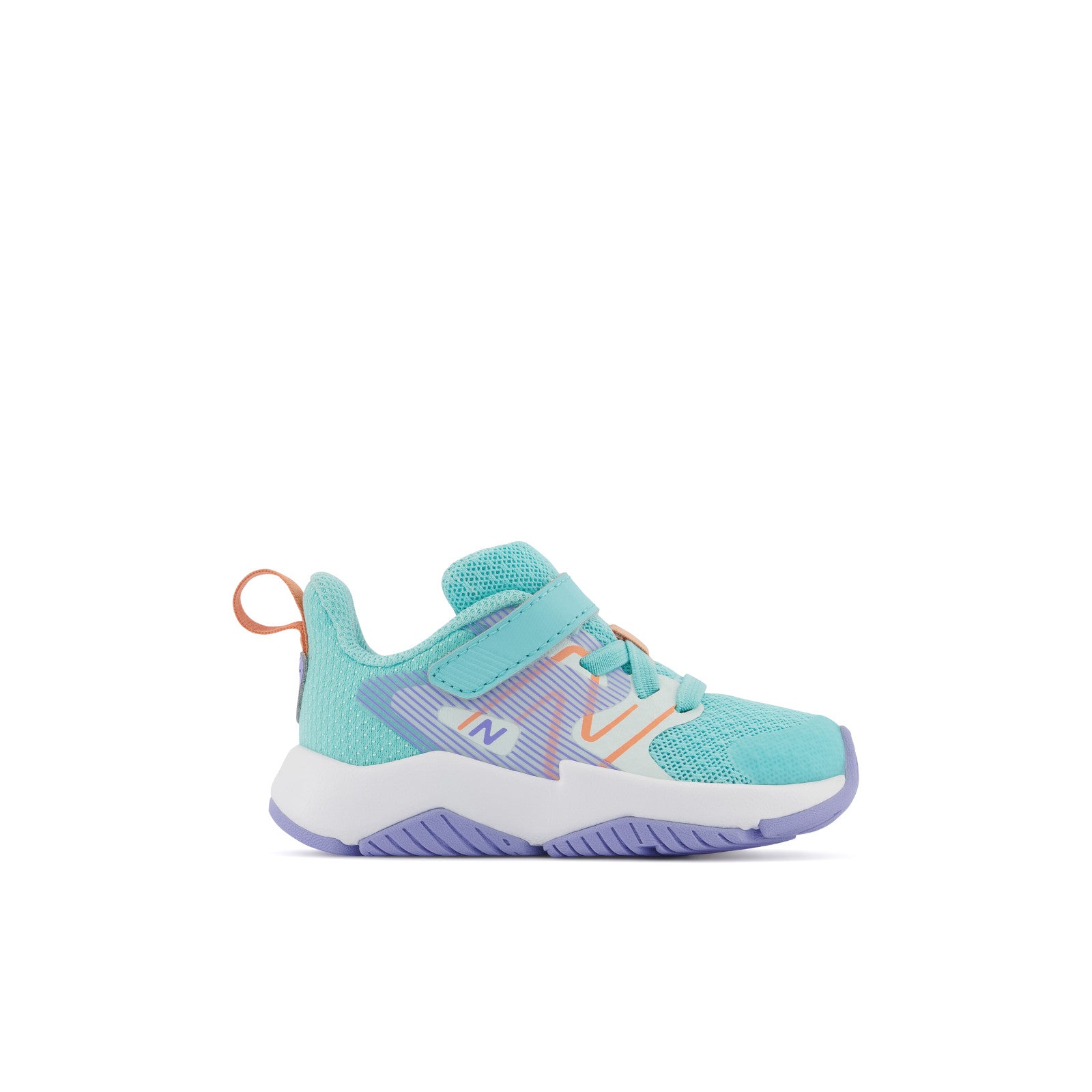 New Balance Kids' Crib & Toddlers Rave Run v2 Bungee Lace w Hook & Loop Top Strap in Surf w Peach Glaze & Magic Hour Kid's Footwear