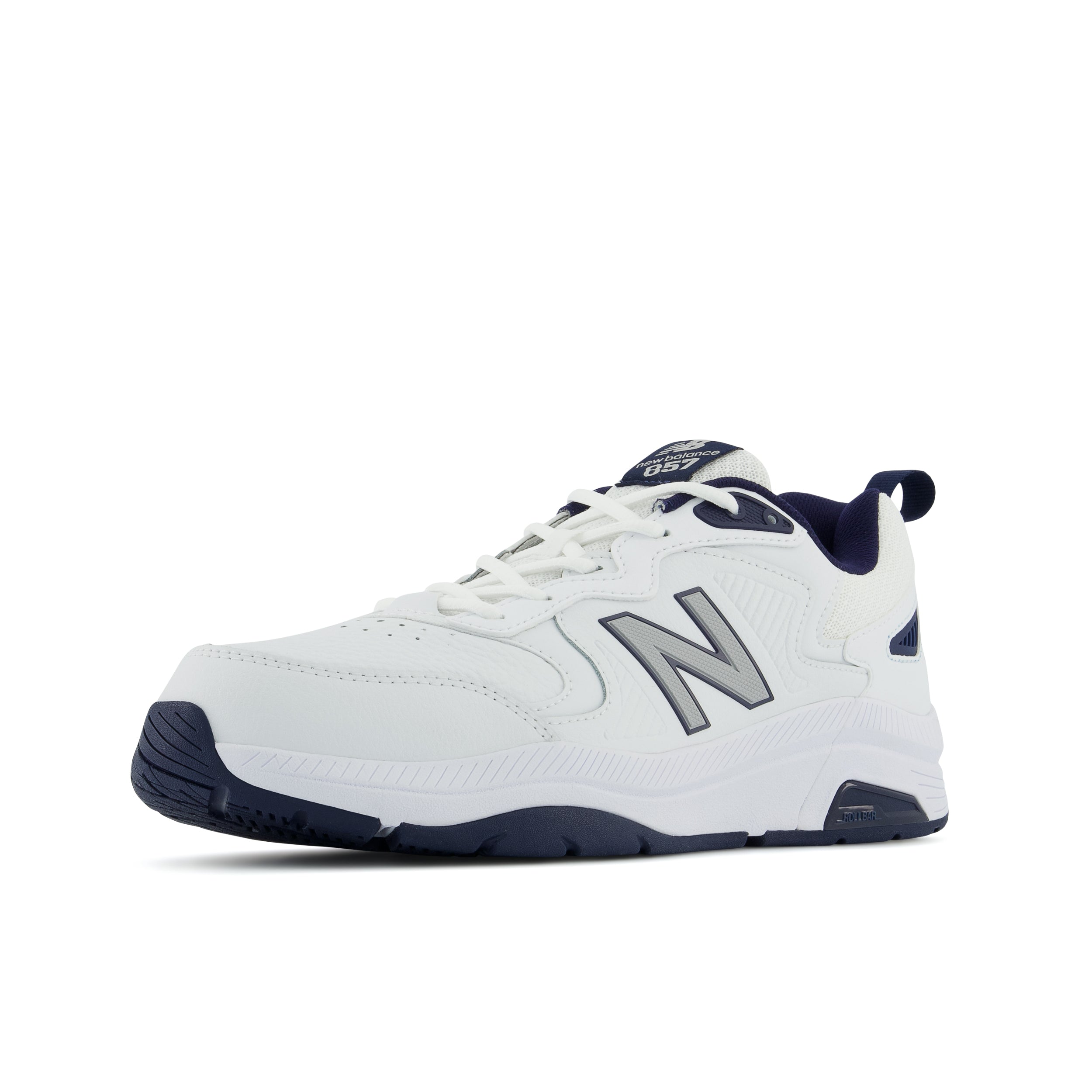 New Balance Men's MX857V3 in White with Navy and Rain Cloud Men's Footwear