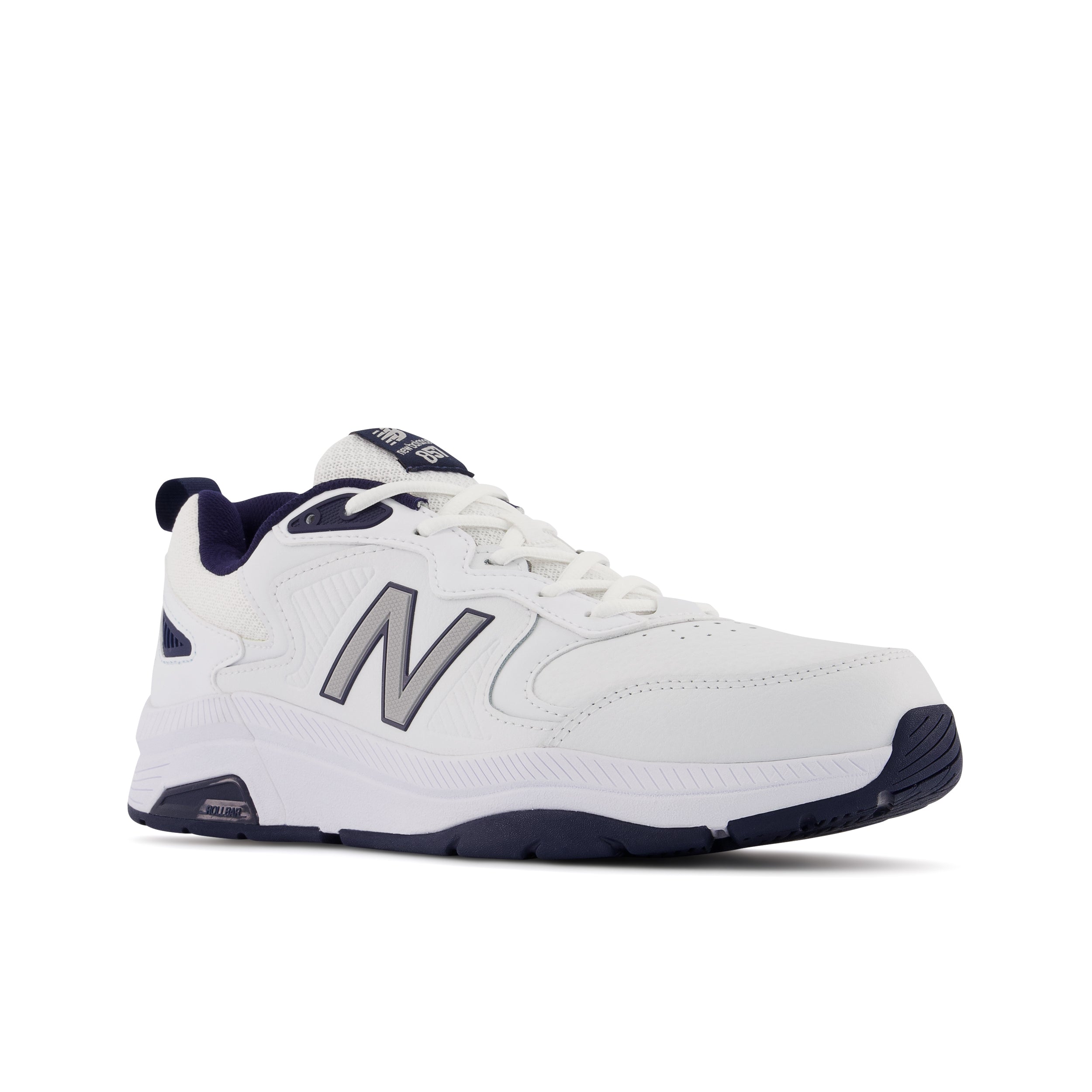 New Balance Men's MX857V3 in White with Navy and Rain Cloud Men's Footwear