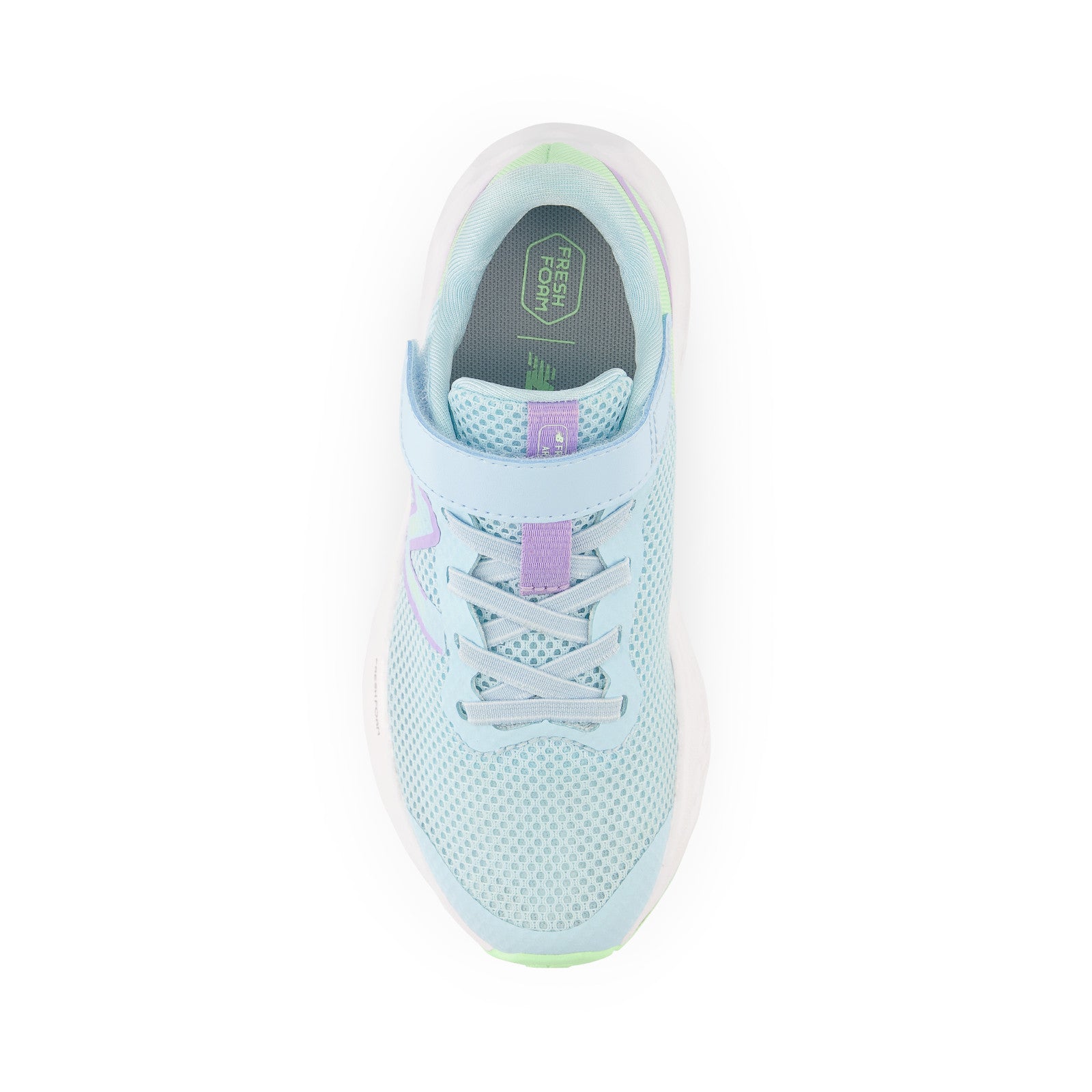 New Balance Kid's Fresh Foam Arishi v4 Bungee Lace with Top Strap in Blue with Green Aura and Lilac Glo Kid's Footwear