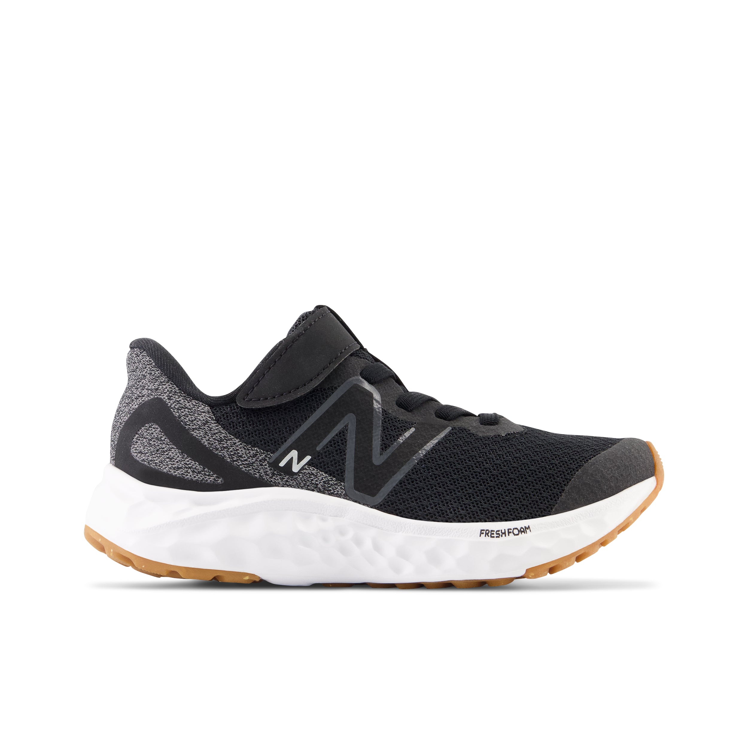 New Balance Kid's Fresh Foam Arishi V4 Bungee Lace with Top Strap in Black with White Kid