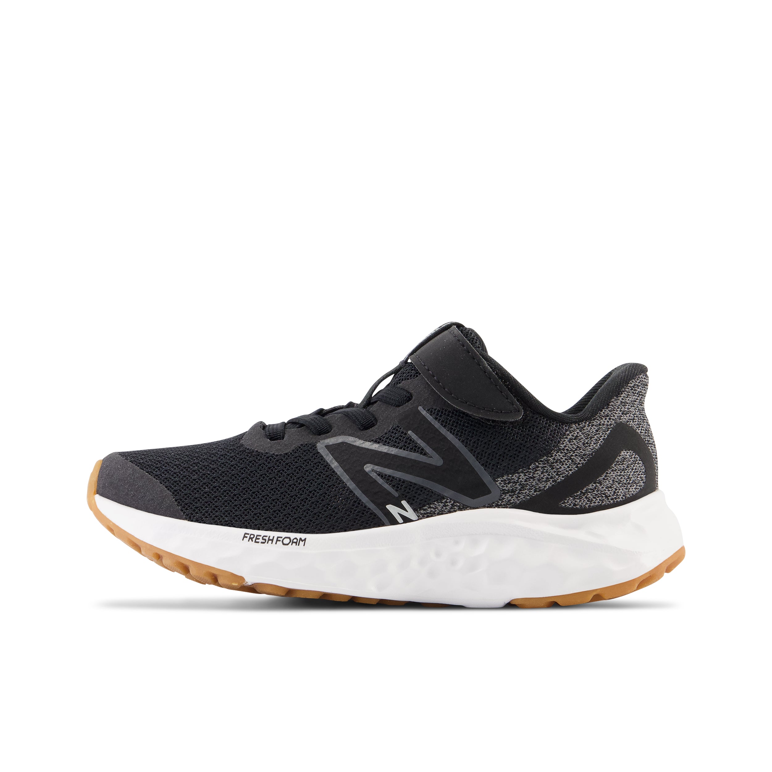New Balance Kid's Fresh Foam Arishi V4 Bungee Lace with Top Strap in Black with White Kid