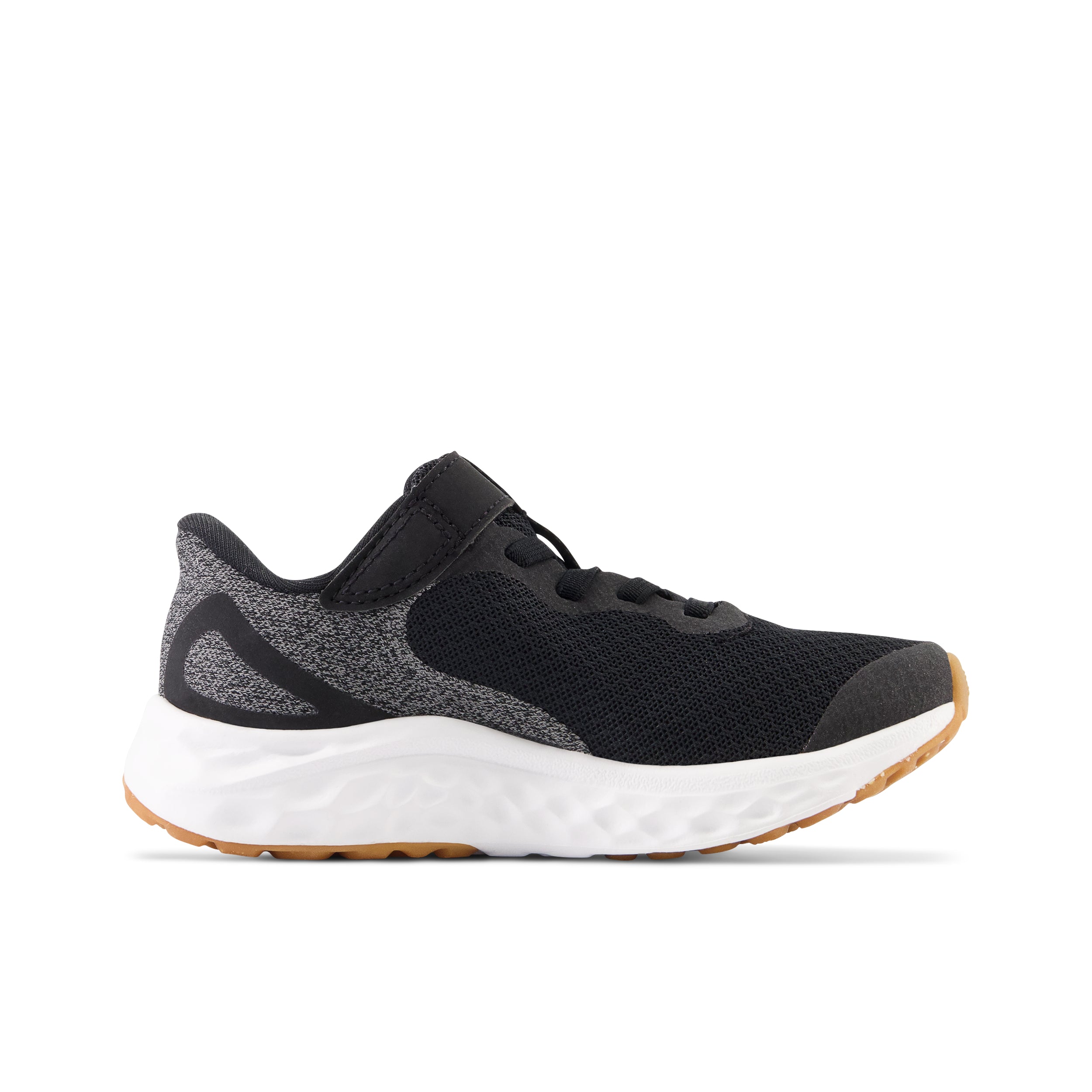 New Balance Kid's Fresh Foam Arishi V4 Bungee Lace with Top Strap in Black with White Kid