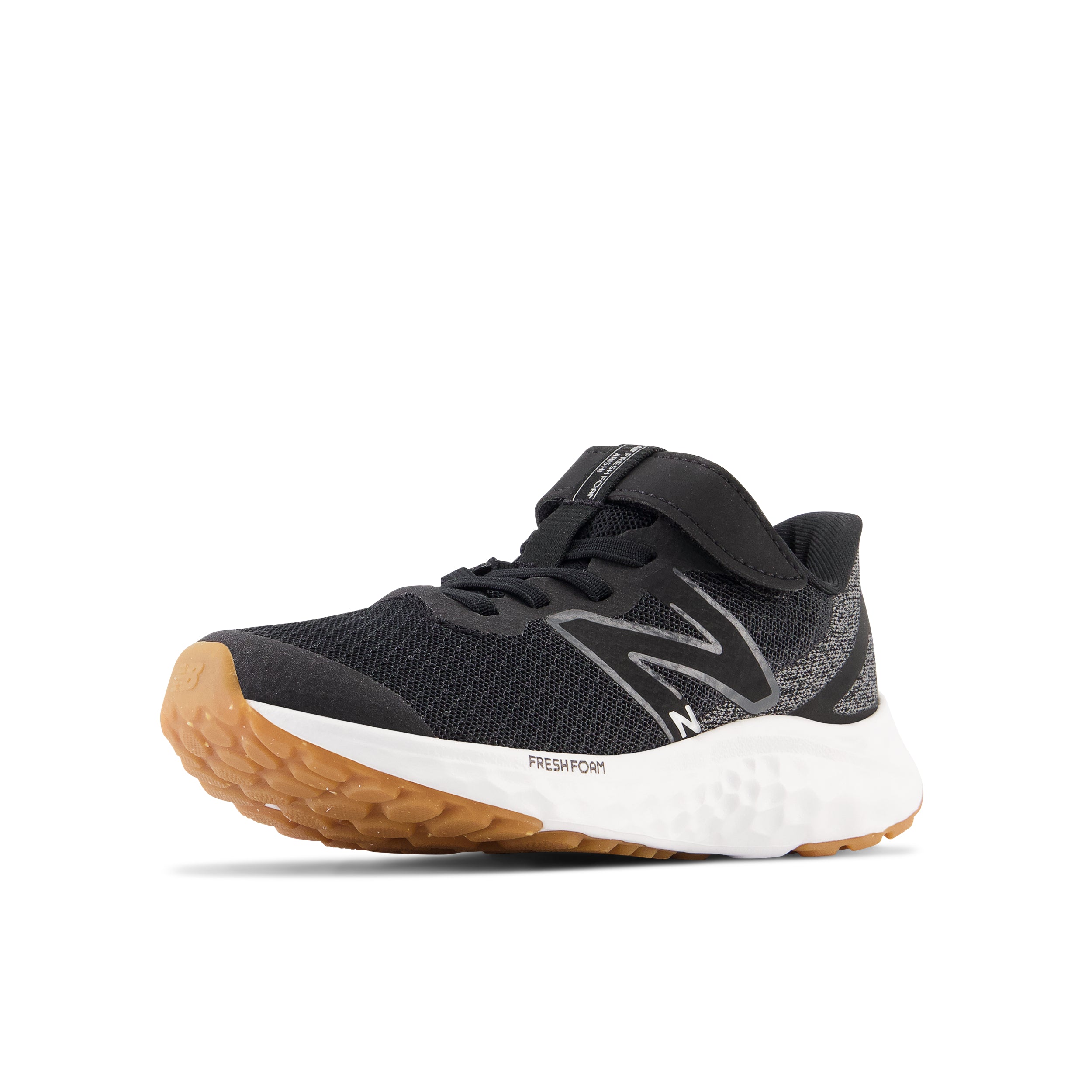 New Balance Kid's Fresh Foam Arishi V4 Bungee Lace with Top Strap in Black with White Kid