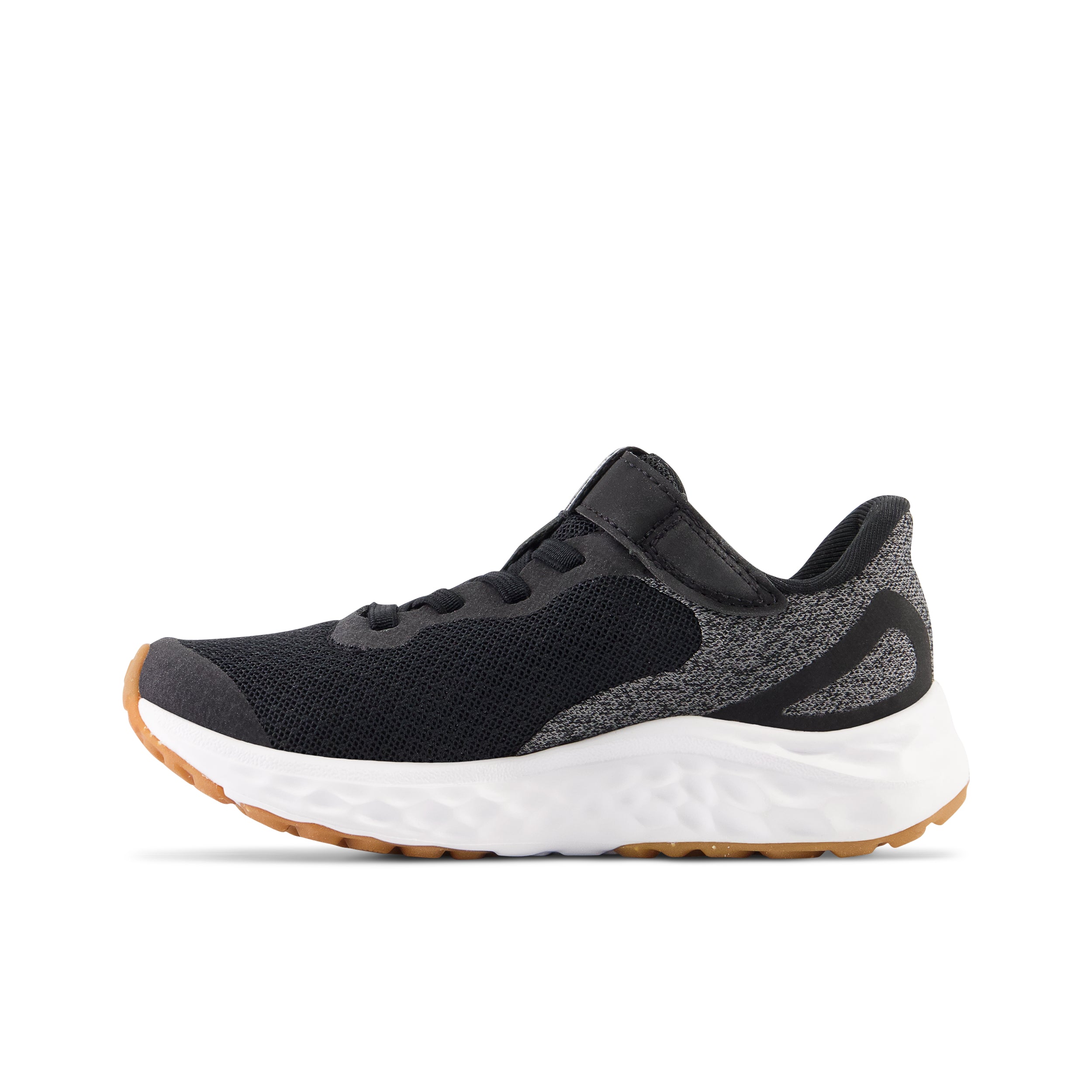 New Balance Kid's Fresh Foam Arishi V4 Bungee Lace with Top Strap in Black with White Kid