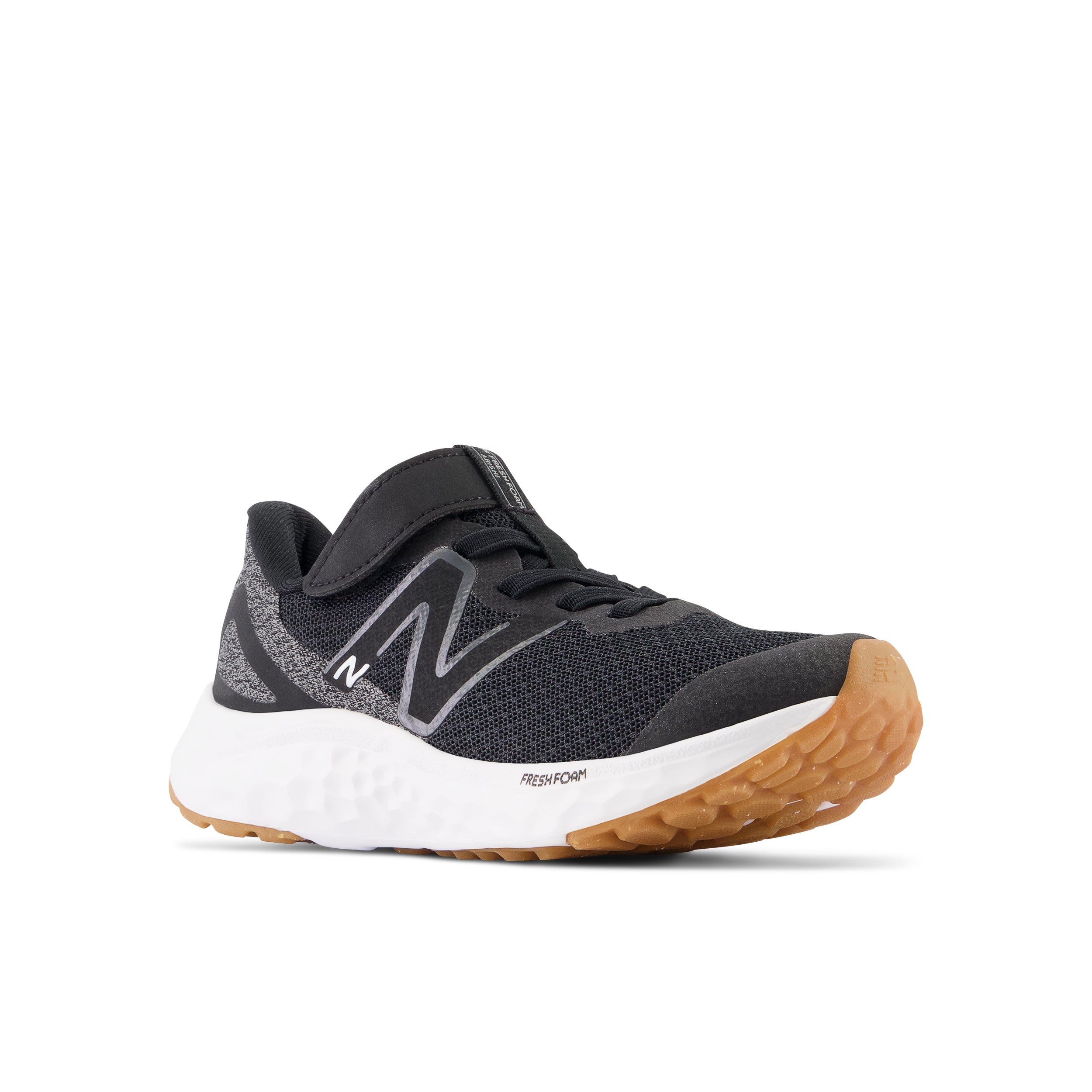 New Balance Kid's Fresh Foam Arishi V4 Bungee Lace with Top Strap in Black with White Kid