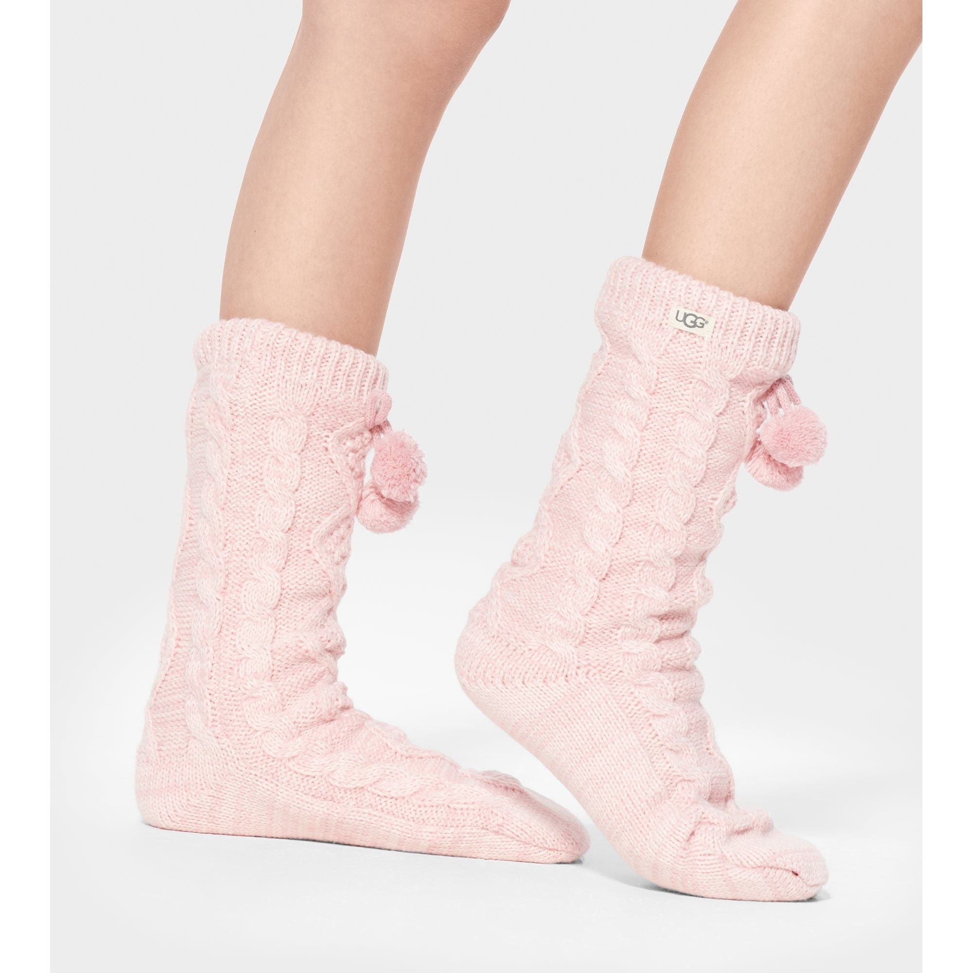 UGG Women's Pom Pom Fleece Lined Crew Sock in Seashell Pink