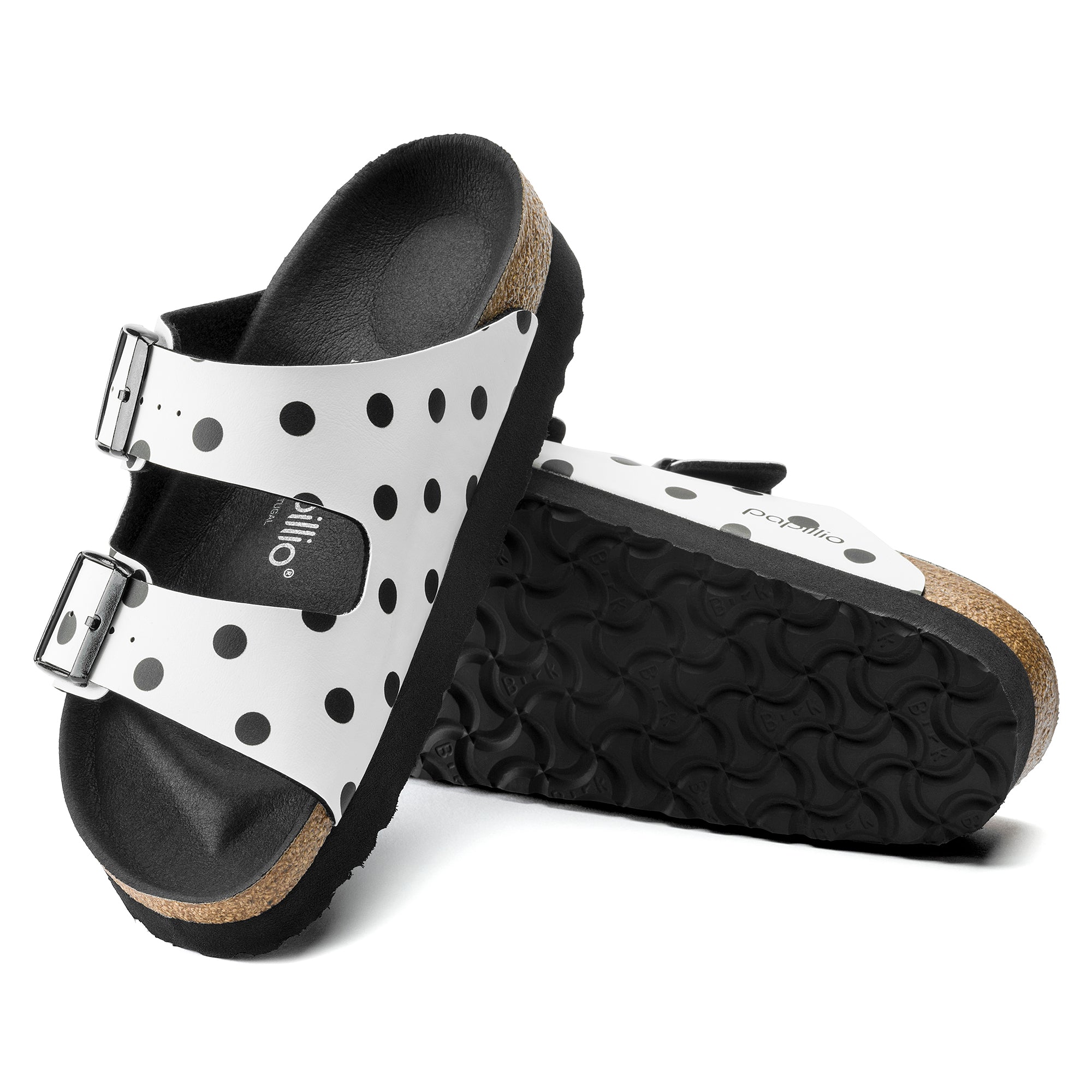 Birkenstock Arizona Platform Birko-Flor in White Black Dots  Women's Footwear