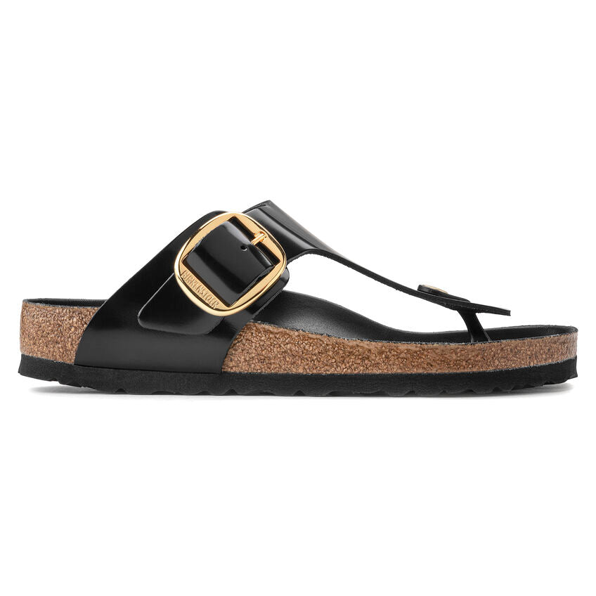 Birkenstock Gizeh Big Buckle Natural Patent in High Shine Black  Women's Footwear