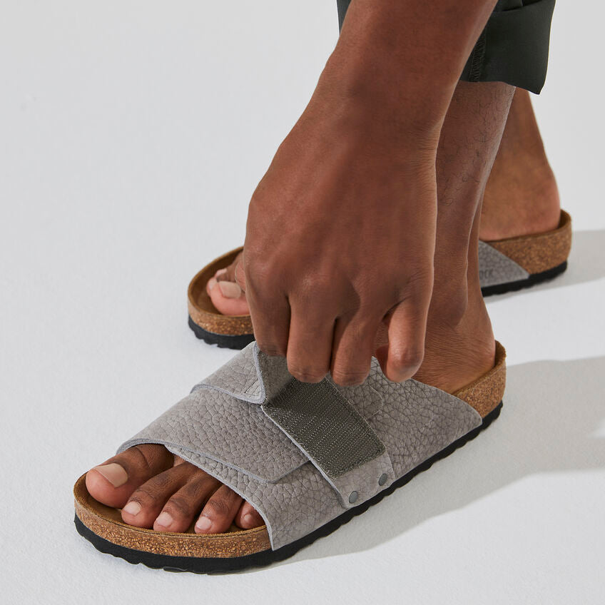 Birkenstock Kyoto Nubuck Leather in Desert Buck Whale Gray  Men's Footwear