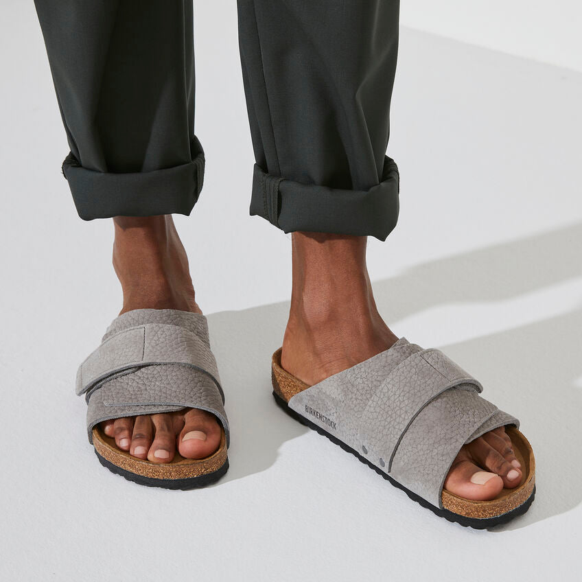 Birkenstock Kyoto Nubuck Leather in Desert Buck Whale Gray  Men's Footwear